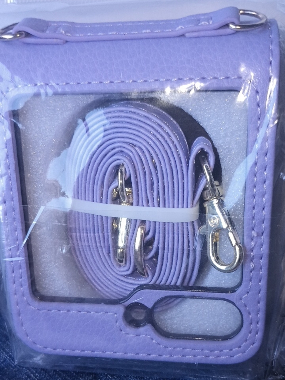 4 Samsung Galaxy Z Flip 6  Purple Phone Case with Gold Ring and Cross Body Strap